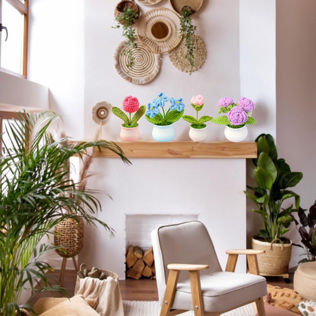 Amazon.com: Ewanda store 1Pcs Crochet Flowers Potted Plant Knitted